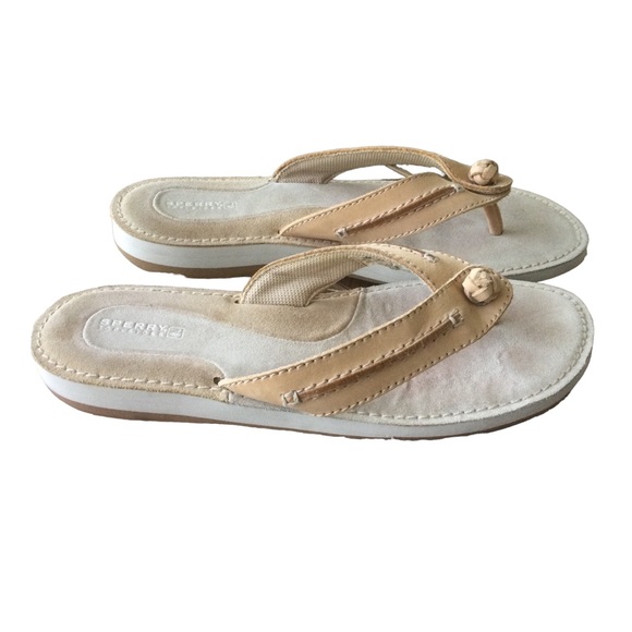 Sperry Top-Sider Tan Leather Seabrook Flip Flop Sandal Size 9 - Picture 2 of 8